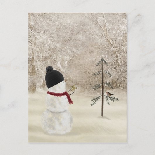 Kerstsneeuwman met gouden ster briefkaart (Voorkant)
