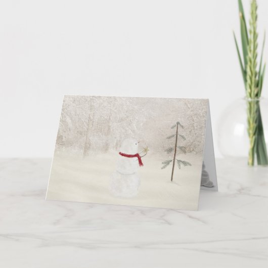 Kerstsneeuwman met gouden ster feestdagen kaart (Voorkant)
