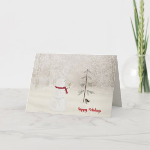 Kerstsneeuwman met gouden ster in sneeuw bedankkaart