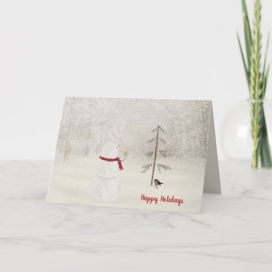 Kerstsneeuwman met gouden ster in sneeuw bedankkaart (Voorkant)