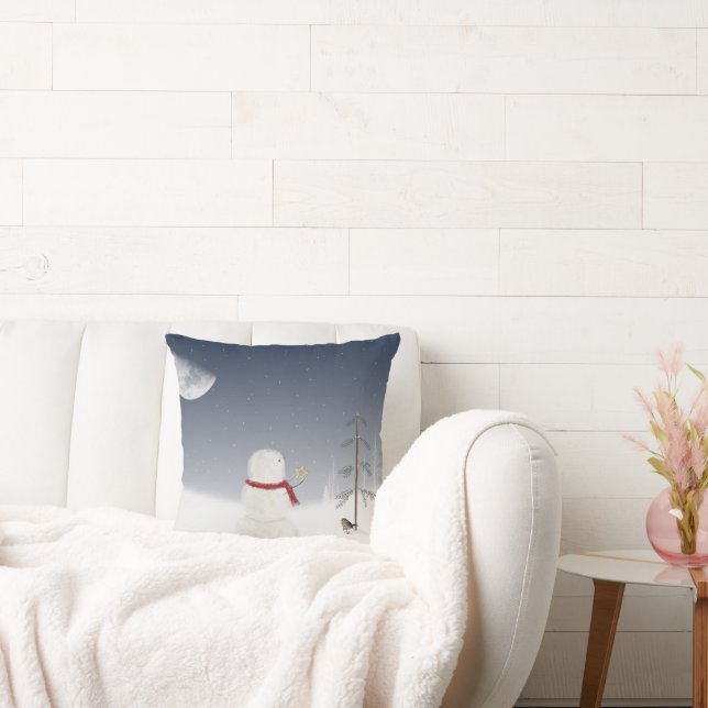 Kerstsneeuwman met gouden ster kussen (Bank)