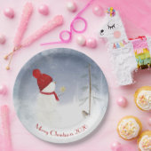 Kerstsneeuwman met gouden ster papieren bordje (Feest)