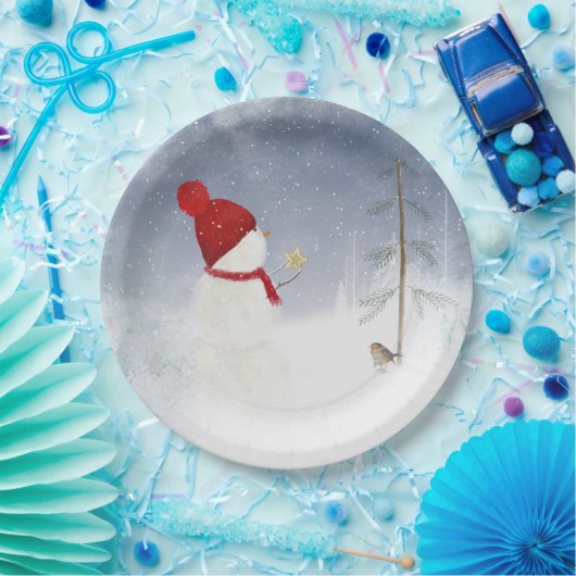 Kerstsneeuwman met gouden ster papieren bordje (Feest)