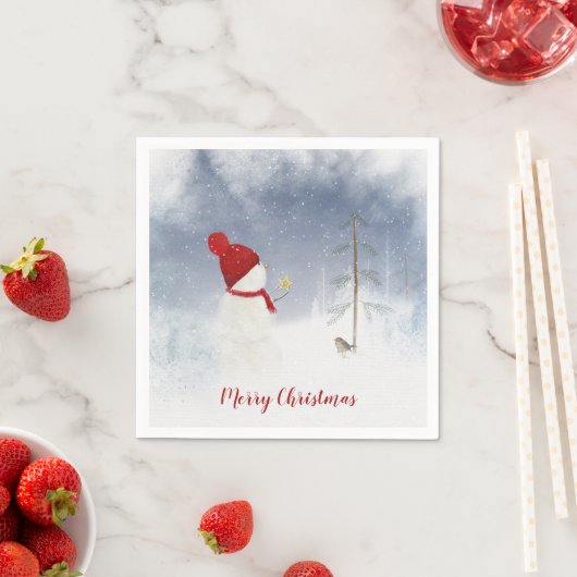 Kerstsneeuwman met gouden ster servet (Insitu)