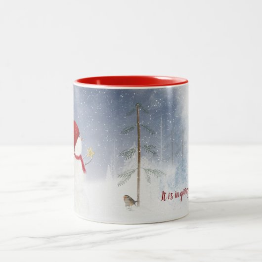 Kerstsneeuwman met gouden ster tweekleurige koffiemok (Center)