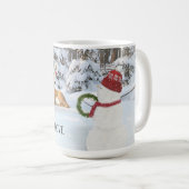 Kerstsneeuwman met herten in de bos koffiemok (Voorkant rechts)