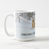 Kerstsneeuwman met herten in de bos koffiemok (Links)