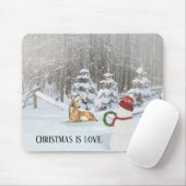 Kerstsneeuwman met herten in de bos muismat (Met muis)