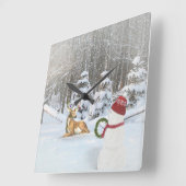 Kerstsneeuwman met herten in de bos vierkante klok (Hoek)