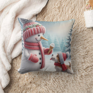 Kerstsneeuwman met hond kussen