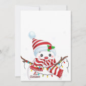 Kerstsneeuwman met multikleurige lichten  feestdagenkaart (Voorkant)