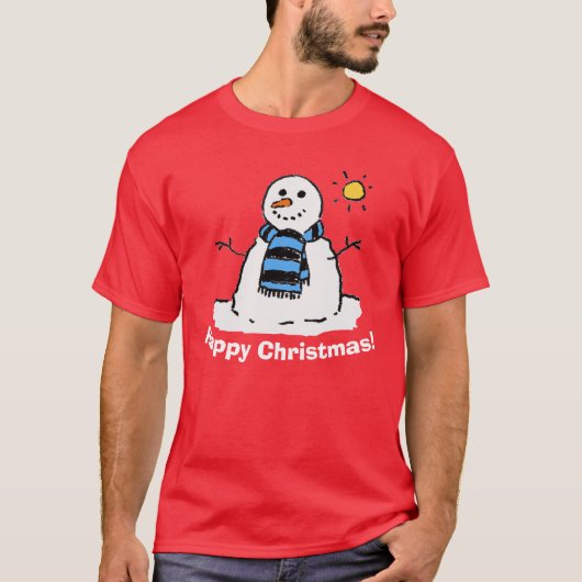 Kerstsneeuwman met Prettig Kerstfeest T-shirt (Voorkant)