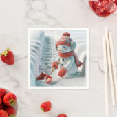 Kerstsneeuwman Met Rode Schep Servet (Insitu)