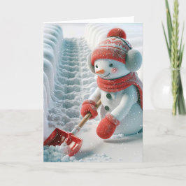 Kerstsneeuwman met rode schop feestdagen kaart