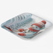 Kerstsneeuwman met rode schop papieren bordje (Gebogen)