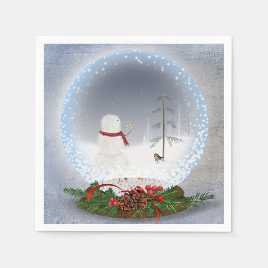 Kerstsneeuwman met ster in wereldbol servet (Voorkant)
