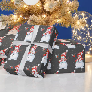 Kerstsneeuwman met vogel cadeaupapier