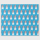 Kerstsneeuwman met vogel op Aqua Cadeaupapier (Vlak)