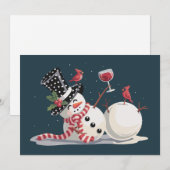 Kerstsneeuwman met wijncadeau Kerst Drinkend Feestdagenkaart (Voorkant / Achterkant)