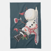 Kerstsneeuwman met wijncadeau Xmas Drink Theedoek (Verticaal)