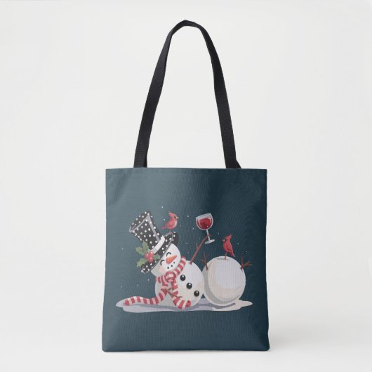 Kerstsneeuwman met wijncadeau Xmas Drink Tote Bag (Voorkant)