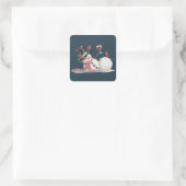 Kerstsneeuwman met wijncadeau Xmas Drink Vierkante Sticker (Tas)