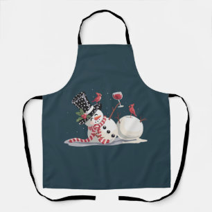 Kerstsneeuwman met wijncadeau Xmas drinken Schort