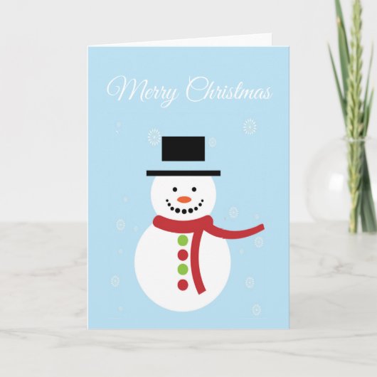 Kerstsneeuwman op blauw feestdagen kaart (Voorkant)