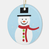 Kerstsneeuwman op blauw keramisch ornament (Links)