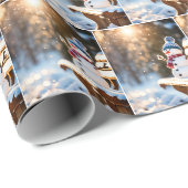 Kerstsneeuwman op een parkbank cadeaupapier (Rol Hoek)