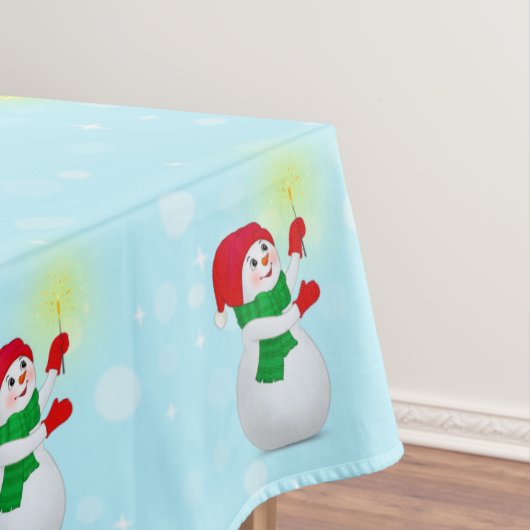 Kerstsneeuwman op lichtblauw tafelkleed (Voorbeeld)