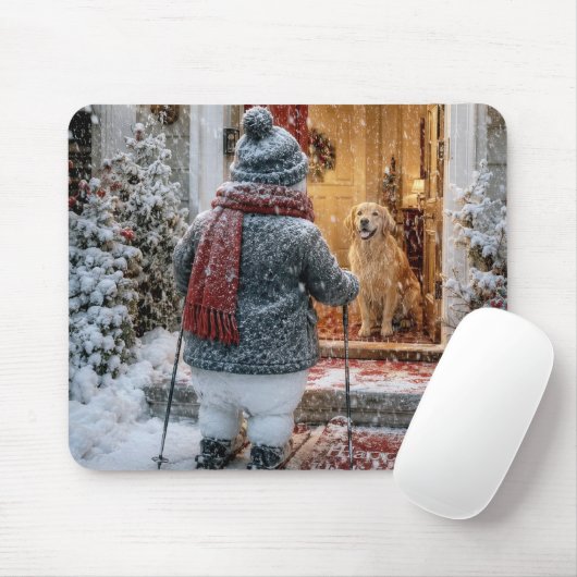 Kerstsneeuwman op ski's muismat (Met muis)