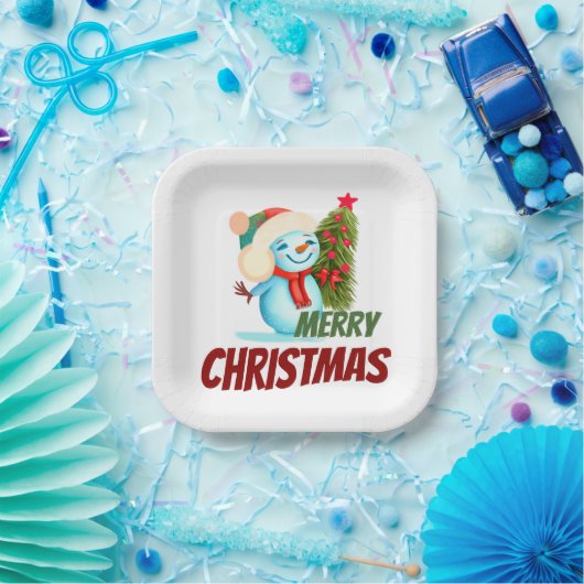 Kerstsneeuwman Papieren Bordje (Feest)