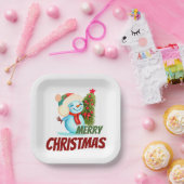 Kerstsneeuwman Papieren Bordje (Feest)