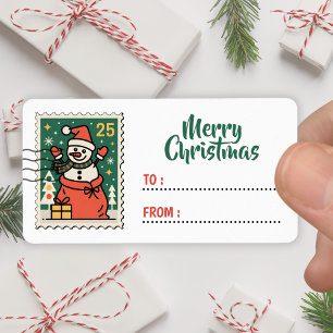 Kerstsneeuwman Postzegel Sticker Label