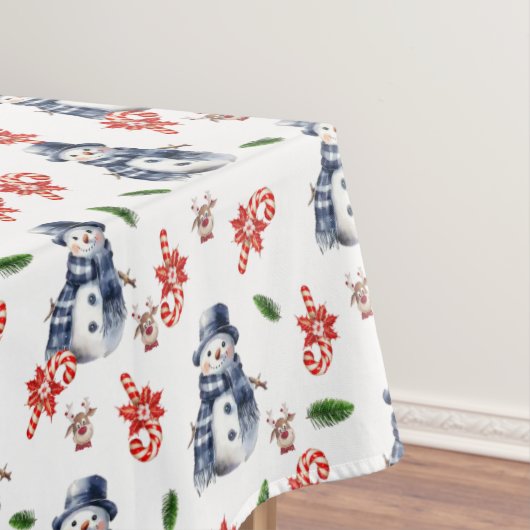 Kerstsneeuwman Rode Candy Cane Tafelkleed  (Voorbeeld)