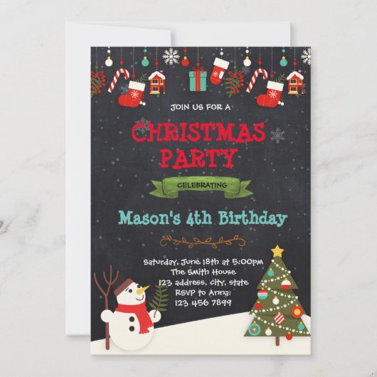 Kerstsneeuwman verjaardagsfeest uitnodiging (Voorkant)