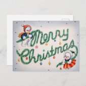 Kerstsneeuwman Vintage Feestdagenkaart (Voorkant / Achterkant)