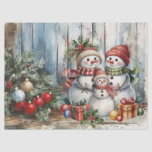 Kerstsneeuwman Vintage Waterverf Decoupage Tissuepapier (Voorkant)