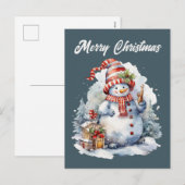 Kerstsneeuwman voeg tekst toe waterverf Vrije tijd Feestdagenkaart (Voorkant / Achterkant)