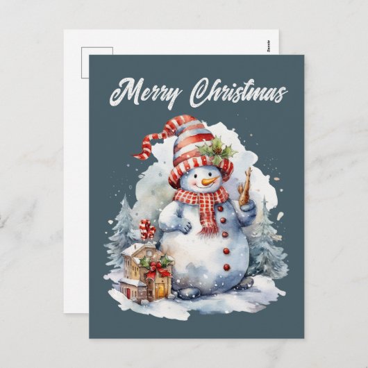 Kerstsneeuwman voeg tekst toe waterverf Vrije tijd Feestdagenkaart (Voorkant / Achterkant)