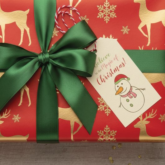 Kerstsneeuwman vol magie cadeaulabel