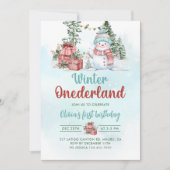 Kerstsneeuwman Winter Onederland 1e Verjaardag Kaart (Voorkant)