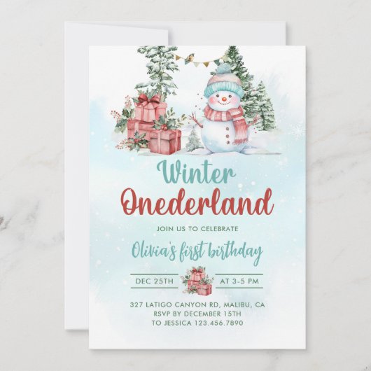 Kerstsneeuwman Winter Onederland 1e Verjaardag Kaart (Voorkant)