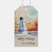 Kerstsneeuwman Winterlandschap Cadeaulabel (Voorkant)