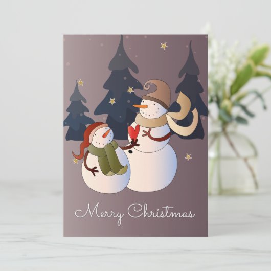 Kerstsneeuwmannen Feestdagenkaart (Staand voorkant)