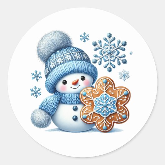 Kerstsneeuwmanstickers  ronde sticker (Voorkant)