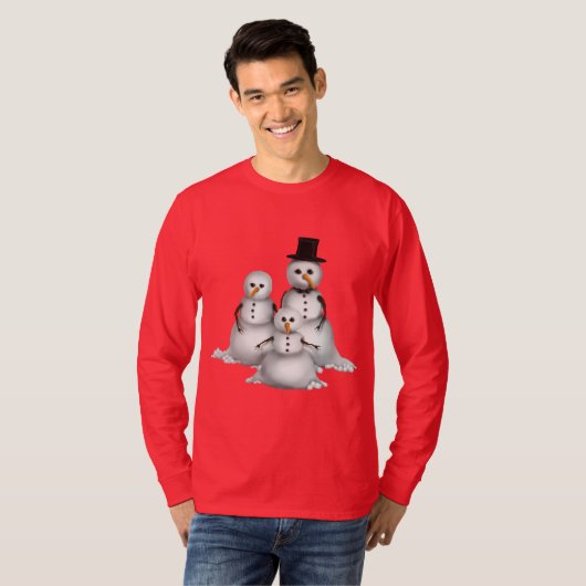 Kerstsneeuwnaars mannen t-shirt voor feestdag (Voorkant volledig)