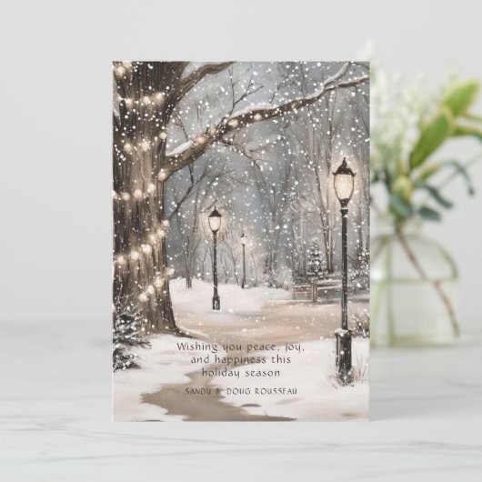 Kerstsneeuwnacht Feestdagenkaart (Staand voorkant)