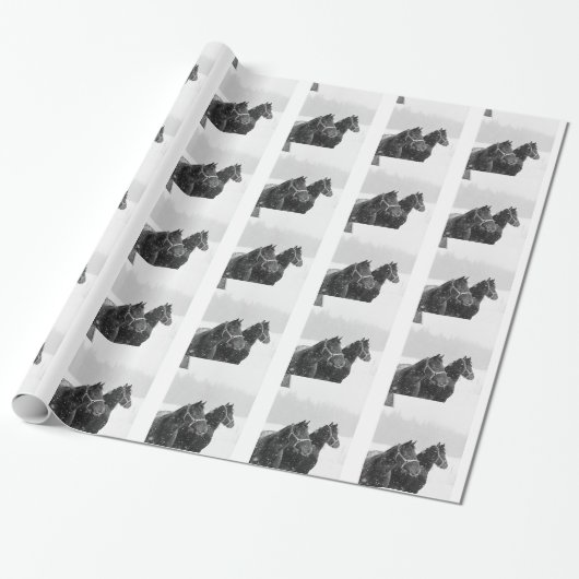Kerstsneeuwpaarden Equine Rustic Xmas Holiday Cadeaupapier (Uitgerold)